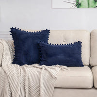 Housse de Coussin Velours Côtelé Pompon